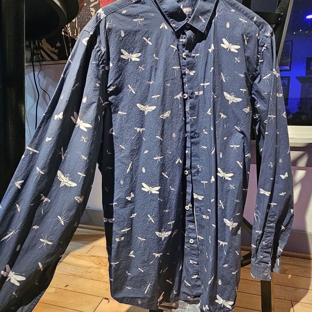 Zara Blue Dragonfly Print Button-Down Shirt